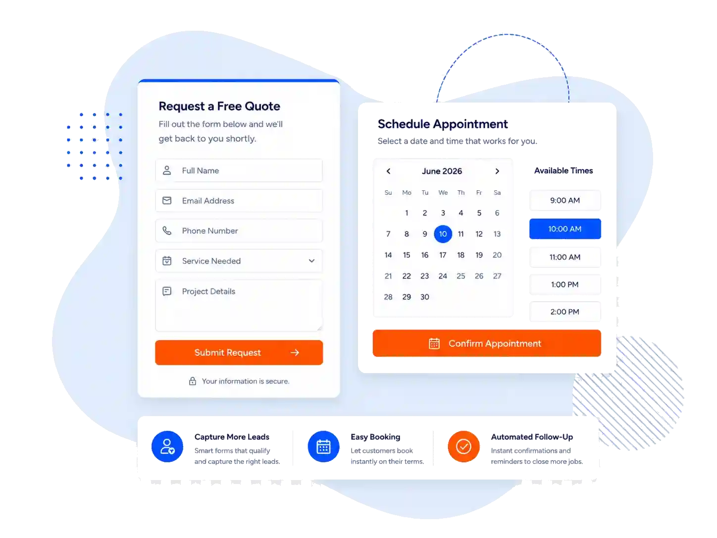 Lead and booking system interface mockup