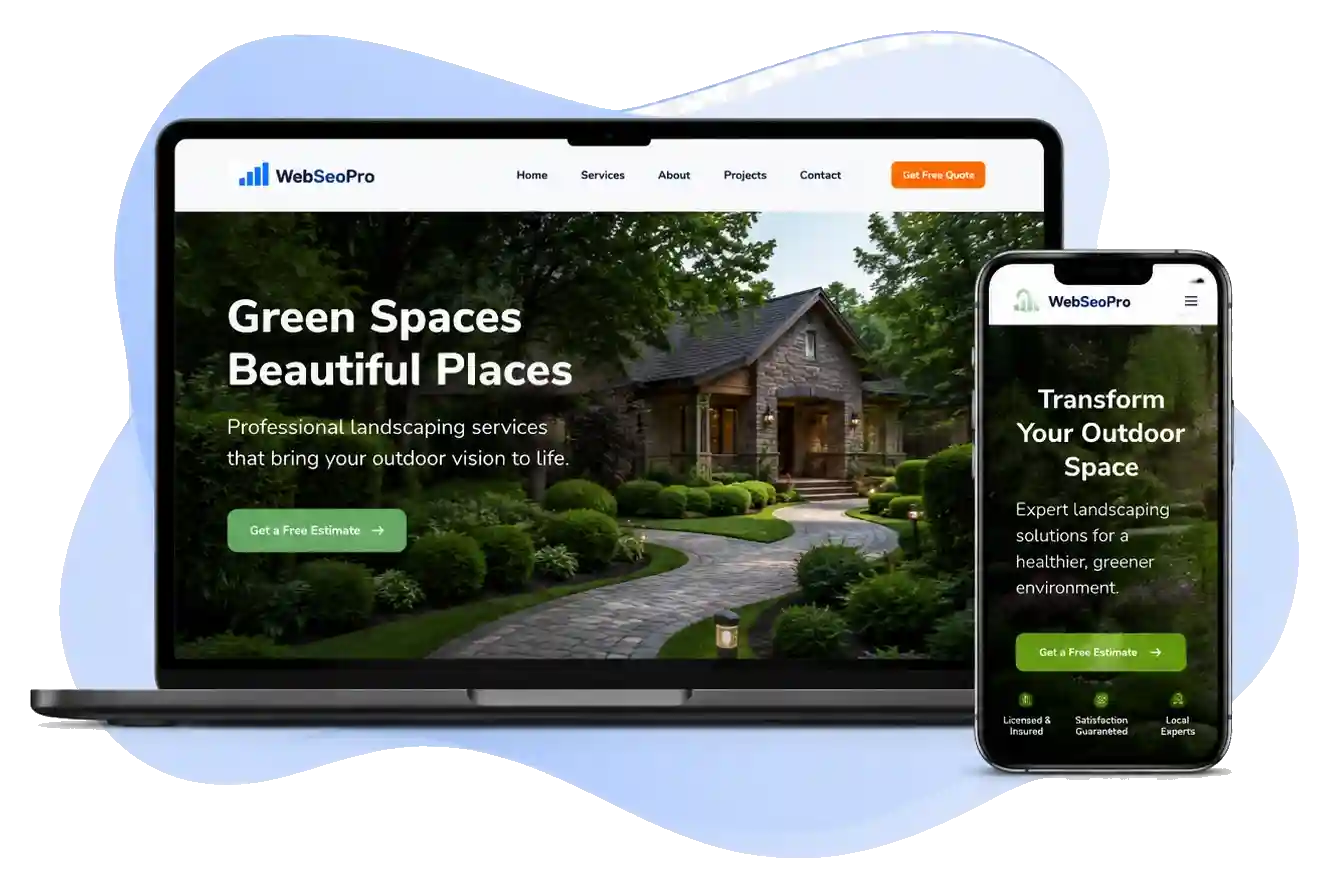 Custom website design mockup for a local service business on desktop and mobile