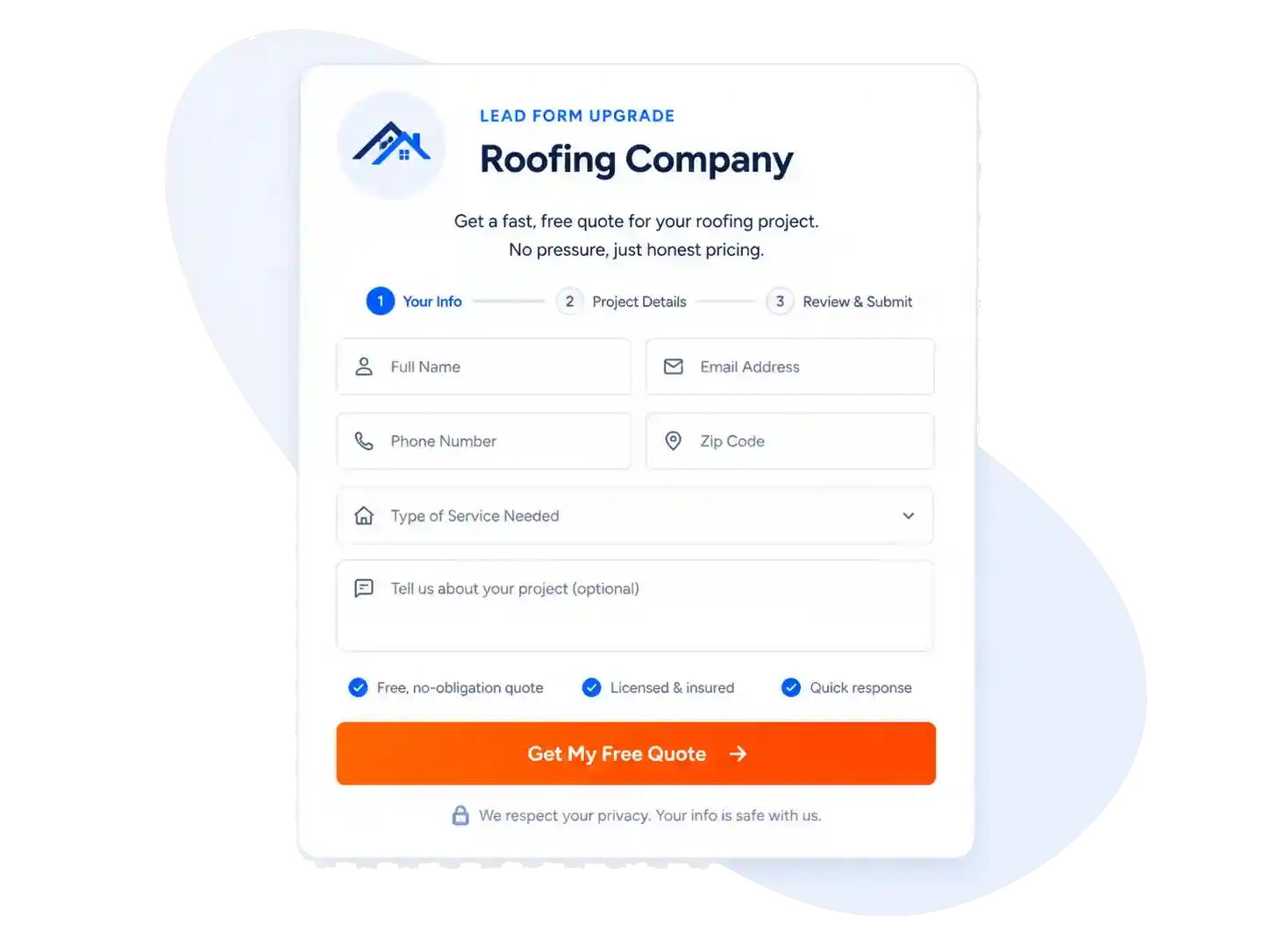 Roofing company lead form upgrade