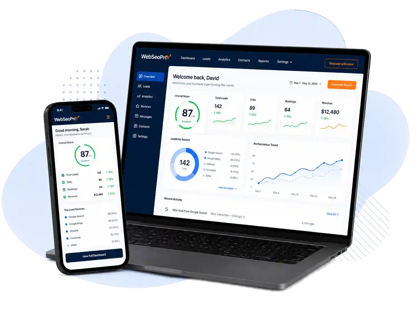 Website SEO and lead system dashboard for local businesses