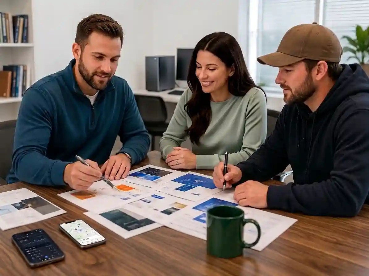 Business owners reviewing website and digital strategy concepts with WebSEOPro