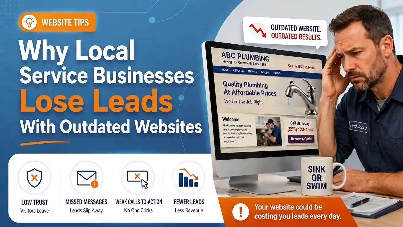 Local service business owner reviewing an outdated website that may be costing leads
